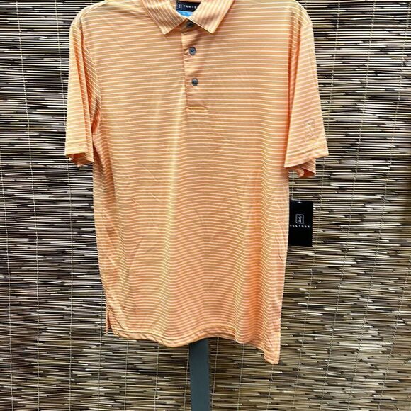 PGA Tour Men S Single Feeder Stripe Golf Polo Orange Size Small - Picture 2 of 3